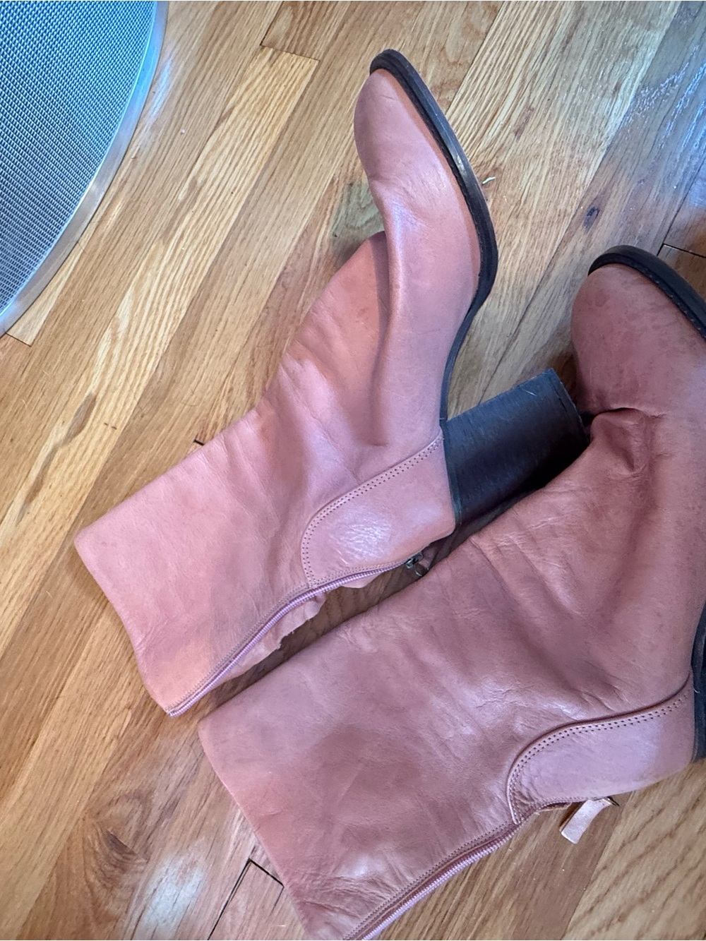 Free People Dusty Pink Leather Block Heel Ankle Boots